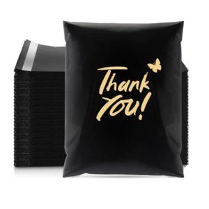 Thank You Poly Mailers, Black Self Adhesive Shipping Bags 10x13" 50 Pc